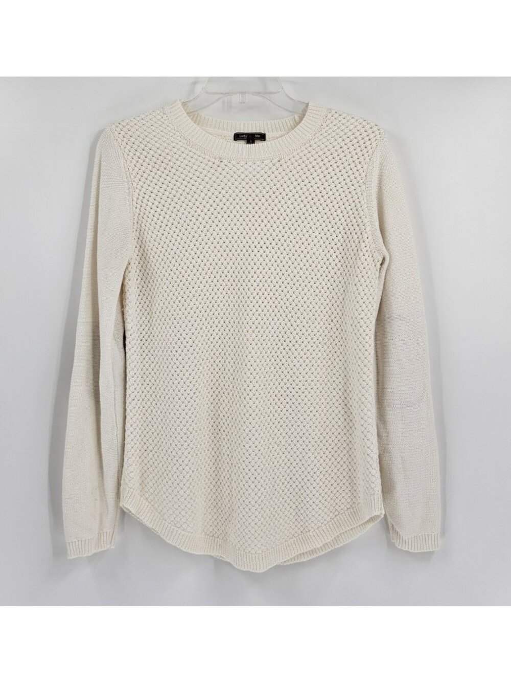 Lety & Me Ivory Open Knit Sweater Size Small Faux Suede Elbow Patches